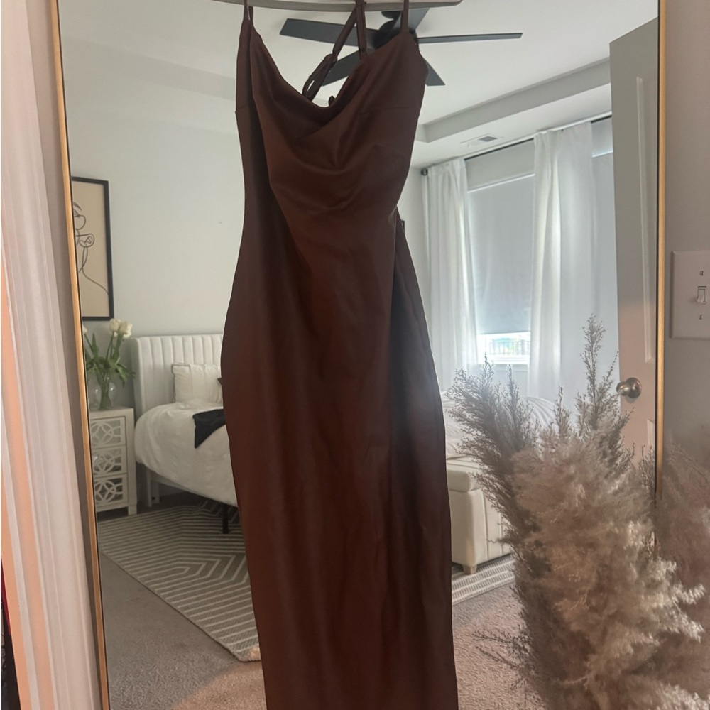 naked wardrobe Brown Leather Midi Dress